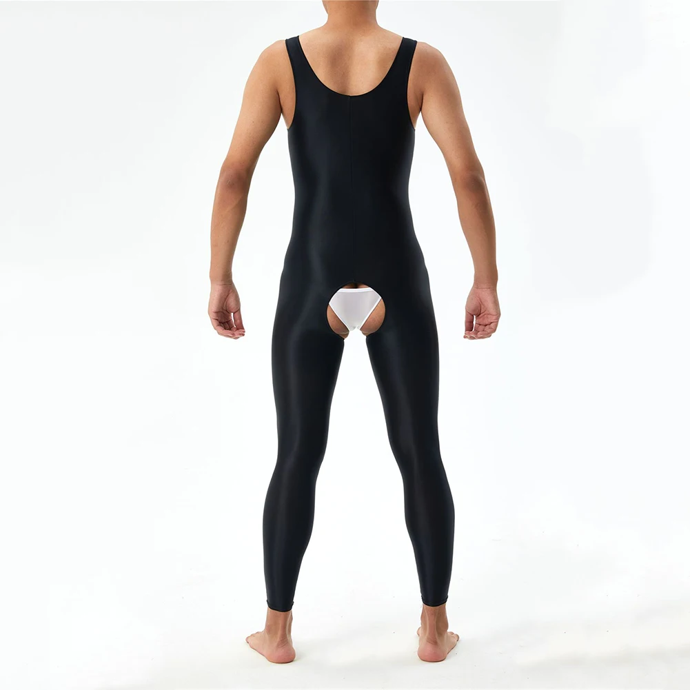 Macacão de corpo inteiro sem mangas brilhante para homens, roupas íntimas esportivas, branco, cinza, preto, rosa, roxo