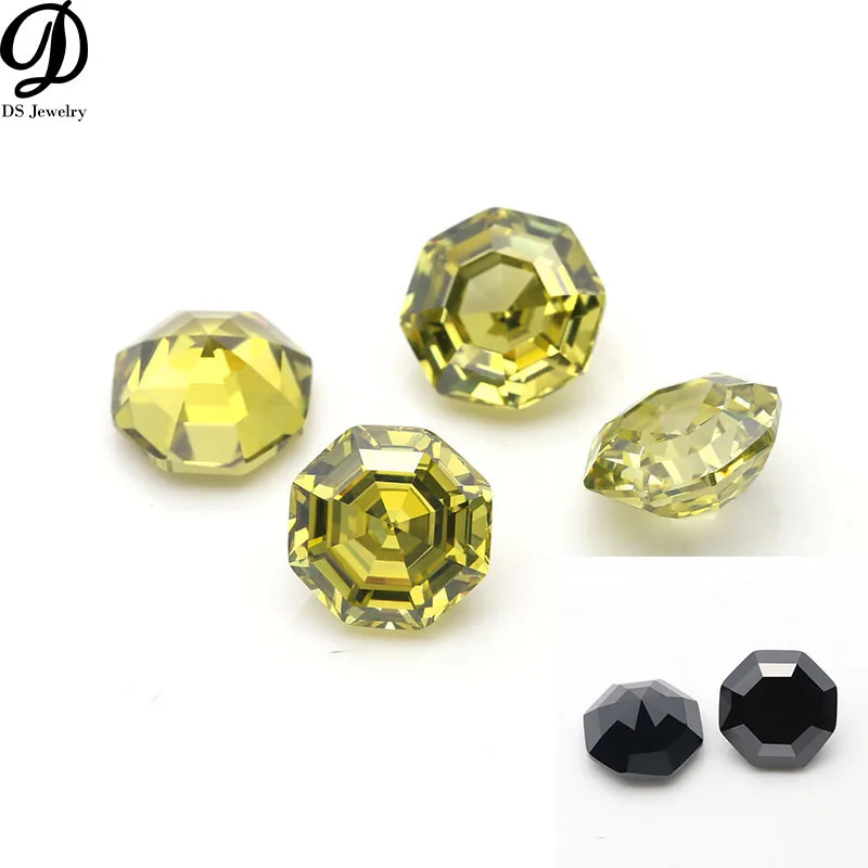 2PCS 10x10MM Regular Octagon Shape Synthetic Cubic Zircon Olive Yellow & Black CZ For Ring Pendant Women Jewelry