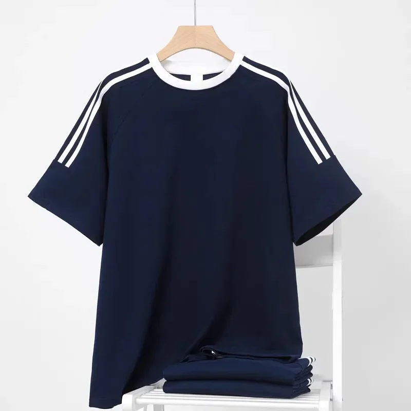 Solid Color Versatile Short Sleeves T-shirts For Men Summer Ins Trendy Brand Classic Three-stripe Raglan Loose-fit Couple Tops