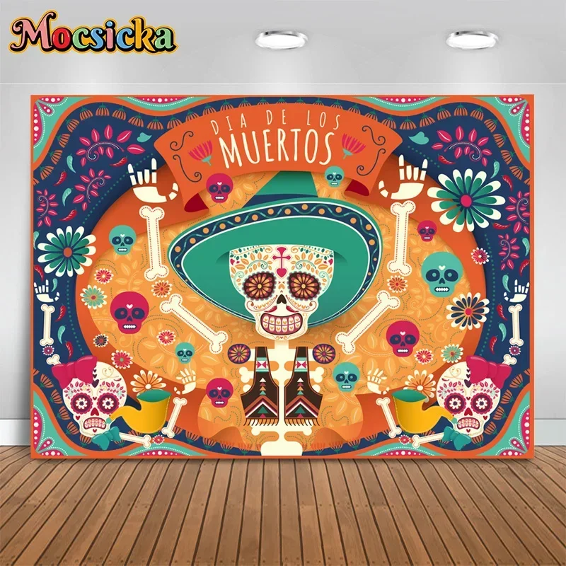 

Mocsicka Day of the Dead Photography Backdrop Skeleton Pipe Decor Background Mardi Gras Birthday Party Kids Photo Studio