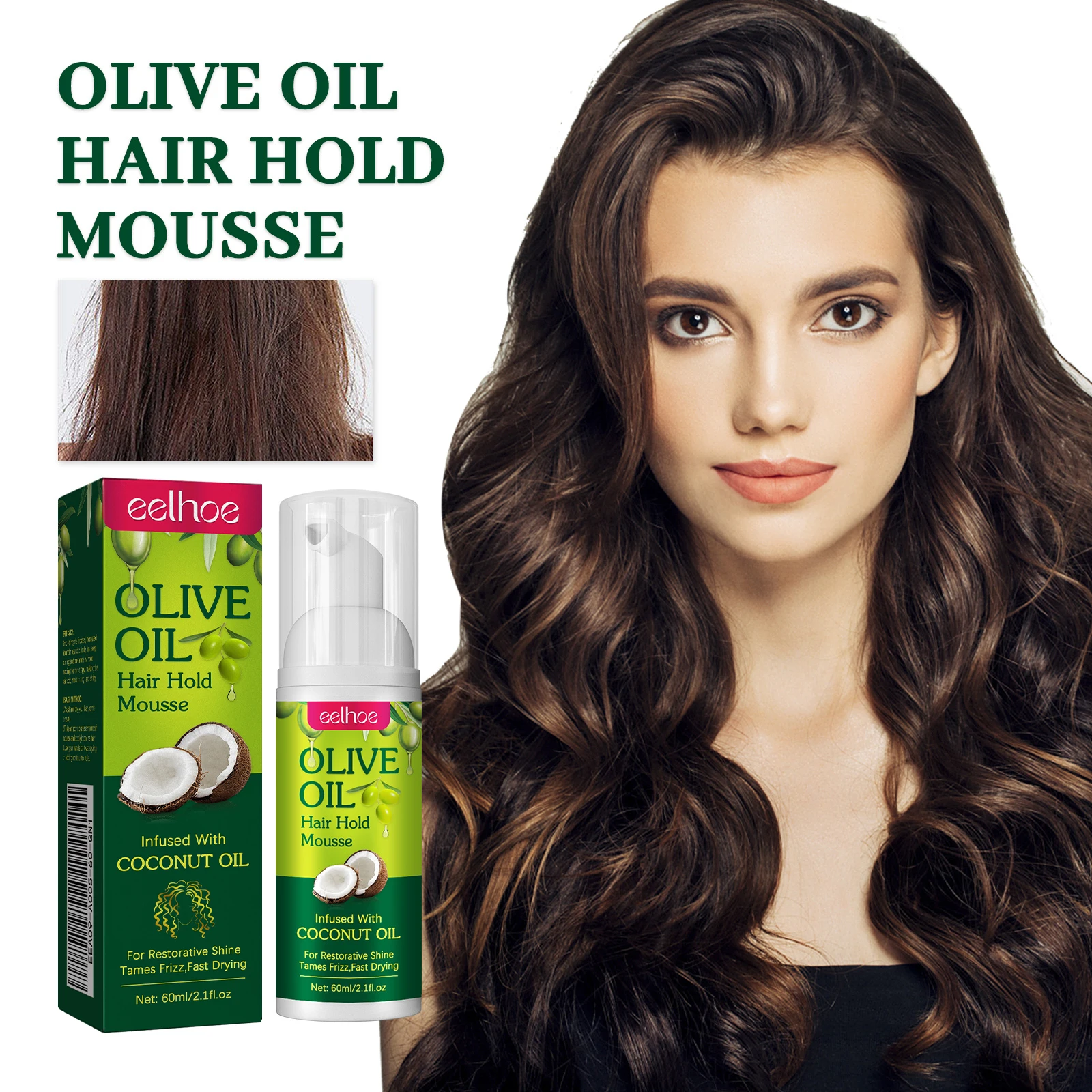 Olive Oil Hair Styling Mousse Long Lasting Styling Reduces Hair Frizz Prevents Hair Breakage Maintains Hair Curls Hold Mousse