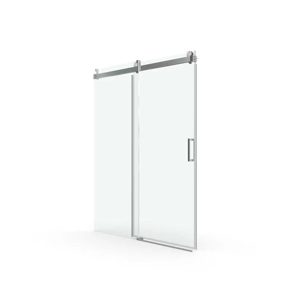 56-60 بوصة عرض × 76 بوصة باب دش منزلق ناعم ومغلق بدون إطار مع زجاج مقسى 3/8 بوصة من النيكل المصقول