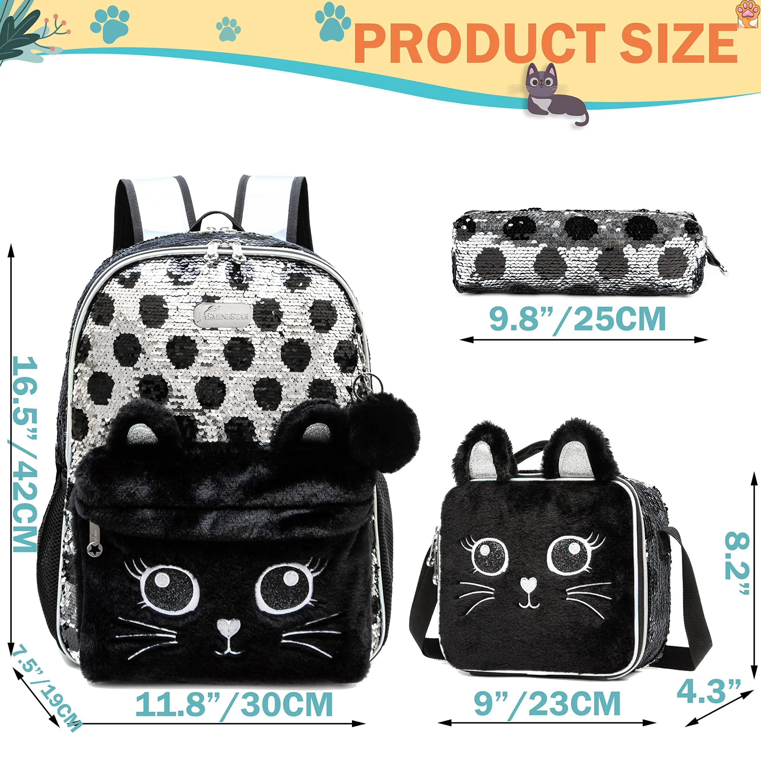 Gsequins Kids Backpack Cats  Middle School Backpack Kids Bags for Girls School Bags for Girls  3 In 1 Backpack with Lunch Box