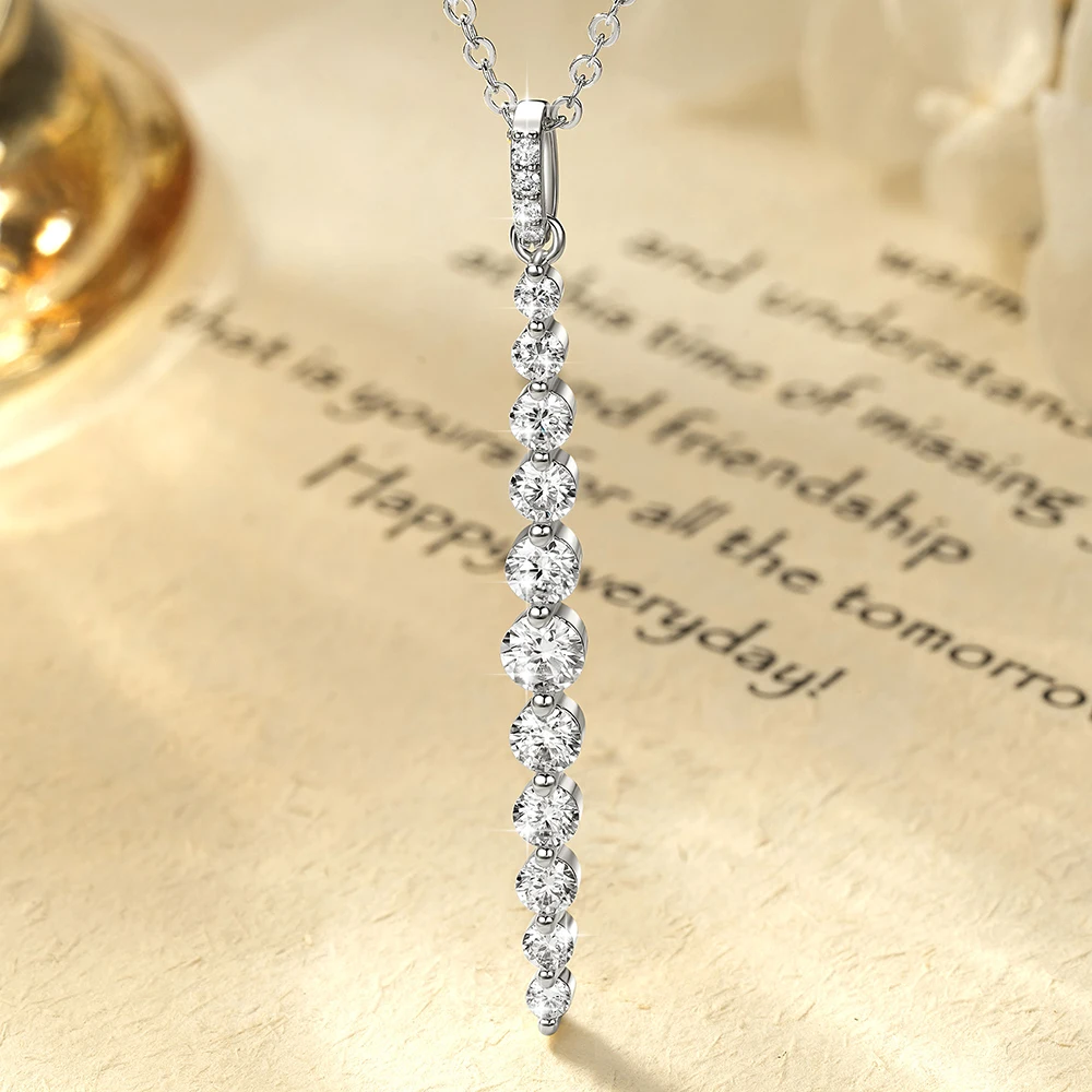 Abestecom14K Gold Plated D Color VVS1 GRA Necklaces Sparkling Moissanite Round Fringed Lariat Women Pendant Necklace Jewelry
