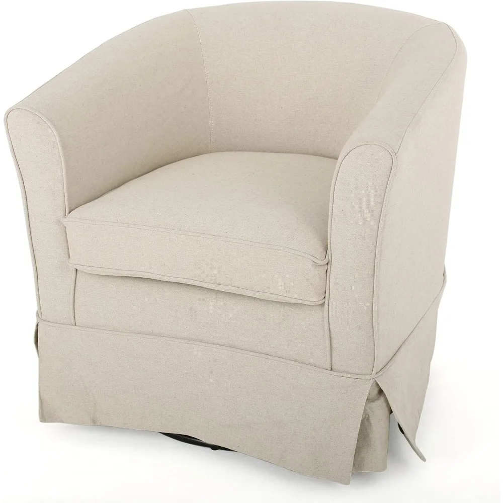 

Cecilia Swivel Chair with Loose Cover, Natural Fabric, Dimensions: 28.74”D x 27.50”W x 27.17”H