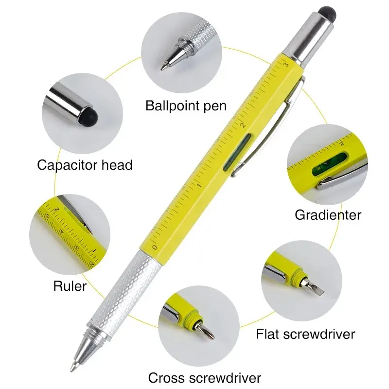 1pcs Multi-function Tool Pen Six-in-one Scale Gradienter Screwdriver Ballpoint Pen School Stationery Supplies Office Supplies