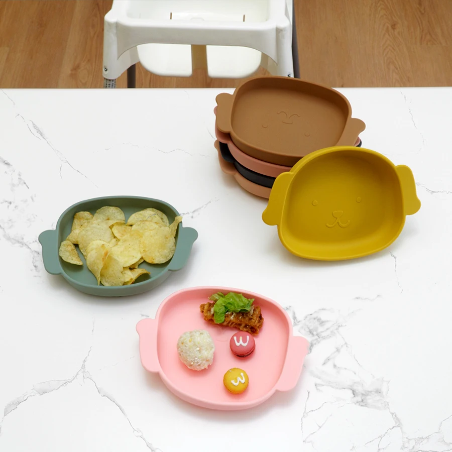 Baby Food Grade Silicone Dish For Babies Dining Plate Cartoon Dog Children Dishes Toddle Training Tableware Baby Stuff