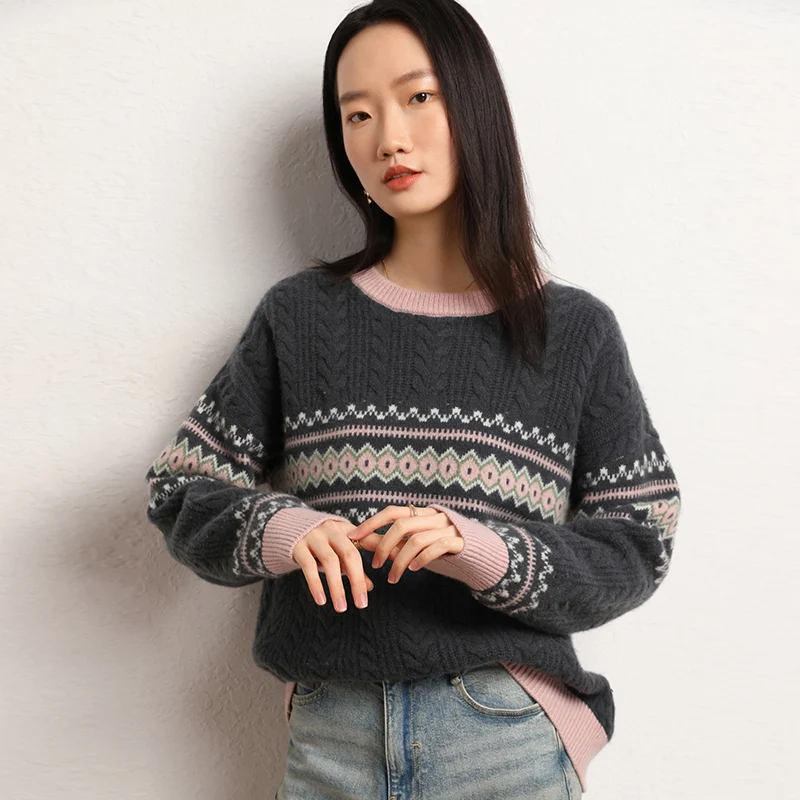 Loose Style 100% Cashmere Knitted Pullovers O-Neck Sweaters Women Soft High Quality Ladies Jumpers Clothes SWS02