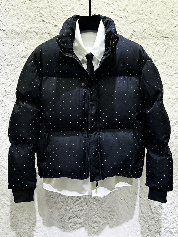 Men's 2025 Winter New Thickened Warm Parkas Trendy Long Sleeve Handsome Coats High-end Starry Sky Rhinestone Stand Collar Parkas