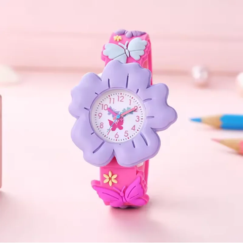1 pezzo: simpatico orologio al quarzo colorato con fiore di farfalla, versatile orologio da cartone animato per studenti e bambini