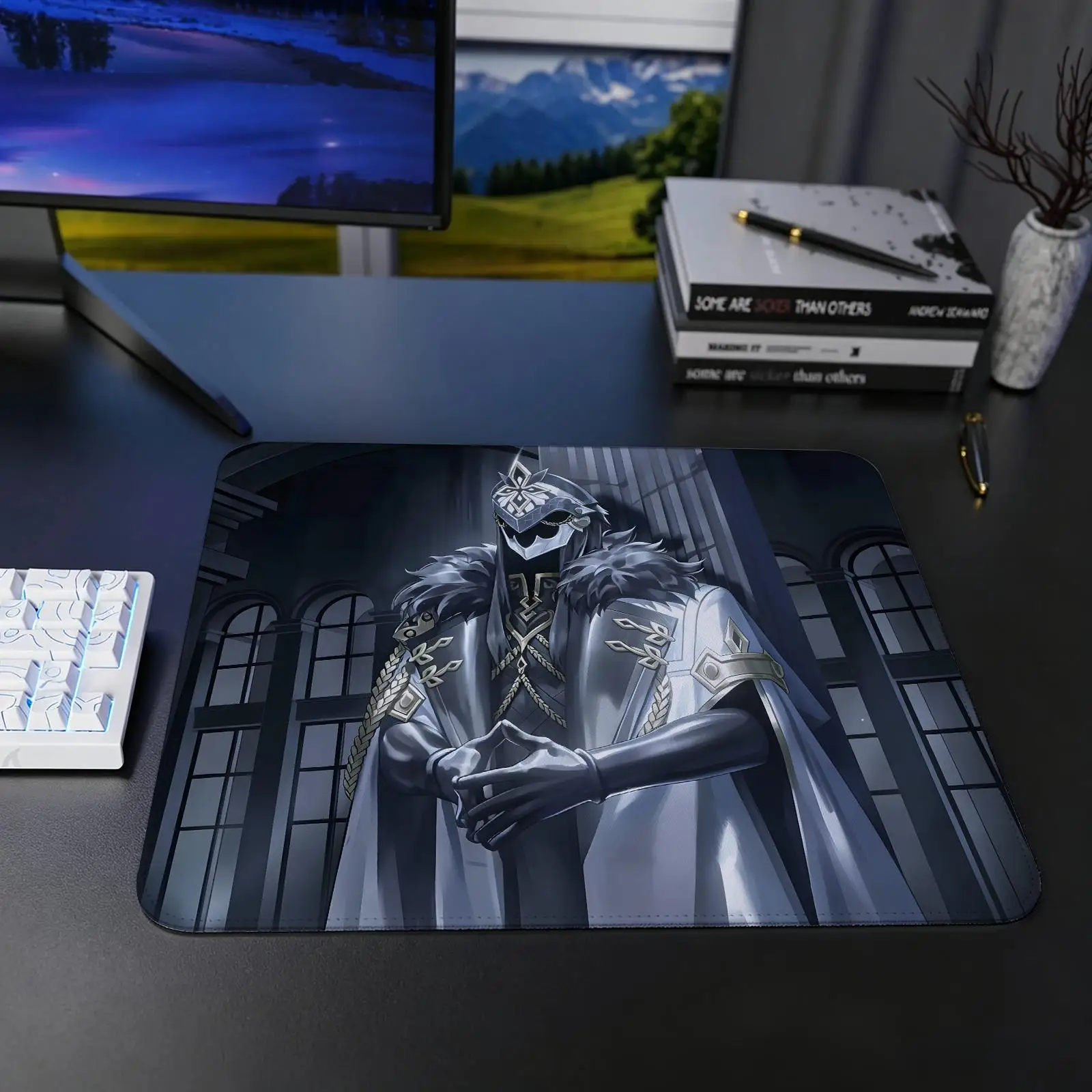 Genshin Impact Il Capitano Mouse Pad Regular gaming mouse pad M/L size Office mouse pad Laptop desk mat Stitched edge mouse pad