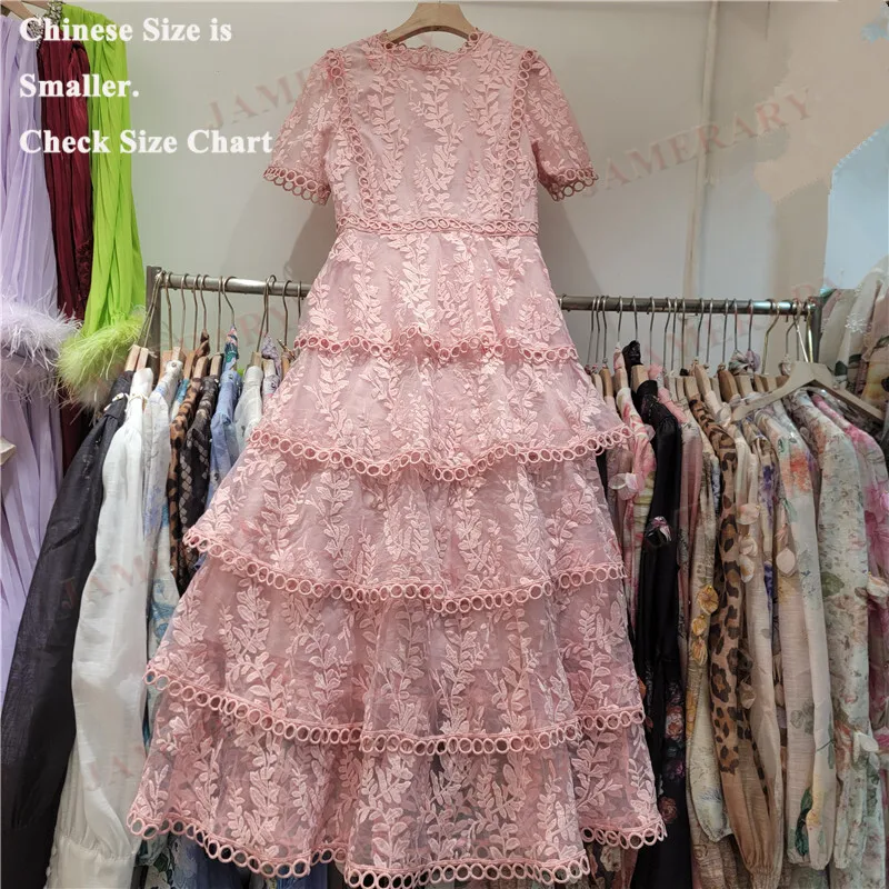 Marca de verão rendas bolo vestido longo feminino luxo formal noite bordado tule vestidos manga curta midi vestidos de fiesta