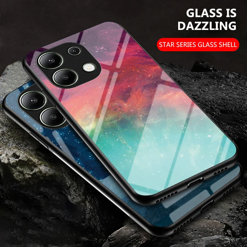 Vivo Y28 VivoY28 4G Case Starry Grain Tempered Glass Shockproof Hard Back  Phone Case for Vivo Y28 VivoY28 4G