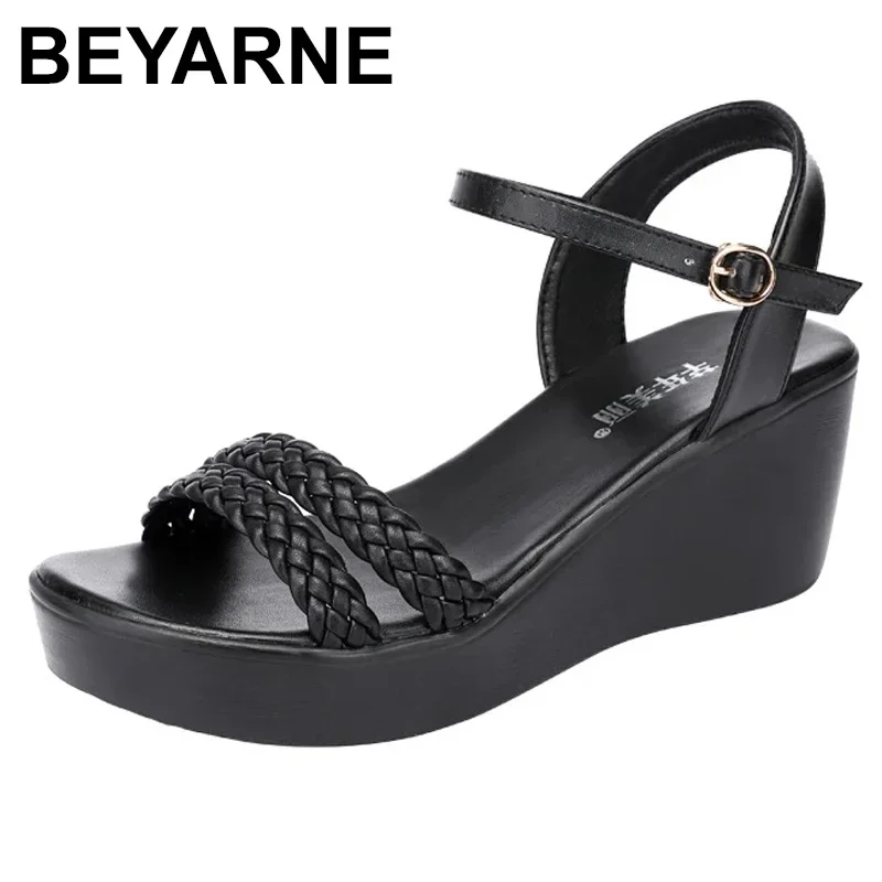 BEYARNE White Wedges Sandals Women Summer New Open Toe Large Size 40-43 Ladies Sandals Black Shoes