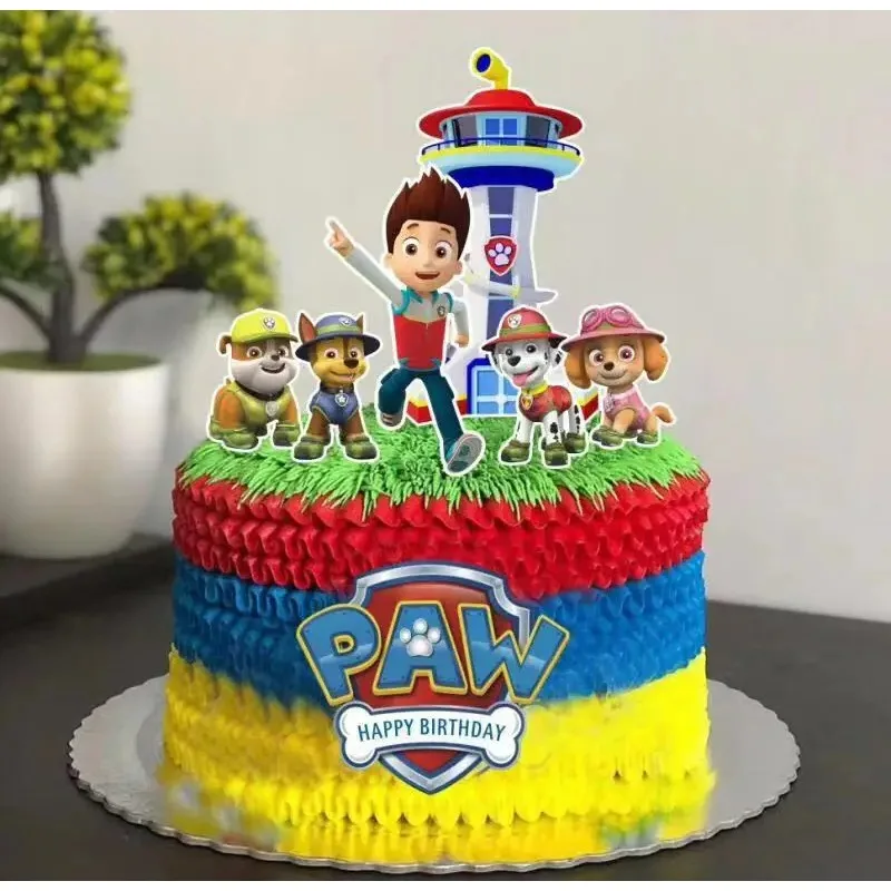 Paw Patrol Cake Decoration Set Kids Birthday Party Plug-in Cartoon Figures Baking Supplies Kids Anime Kawaii Cup Cake Card