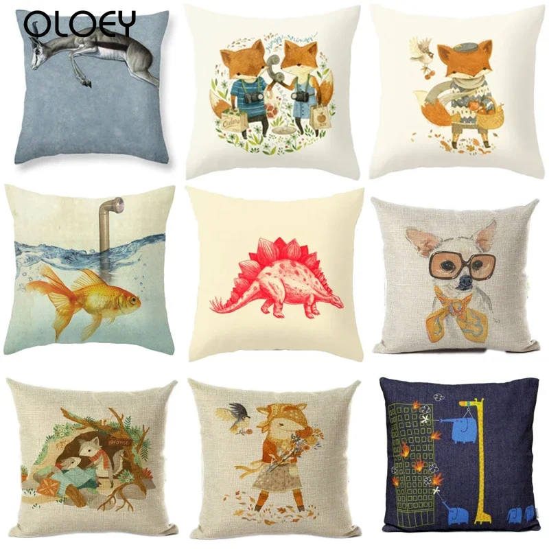 Linen Pillow Foxes 18'' Standard Decoration Home Covers Cases Pillow anime body pillow 45x45cm colorful