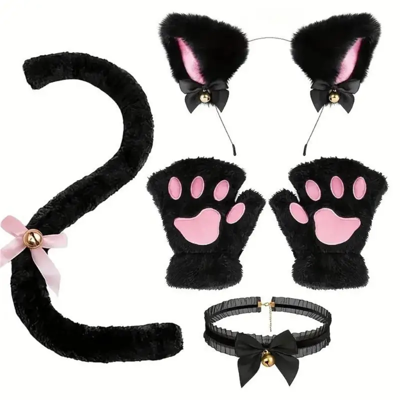 652F Accesorios vestir para gatos Halloween para Cosplay Halloween para niñas y niños, incluyendo collar, aro para y