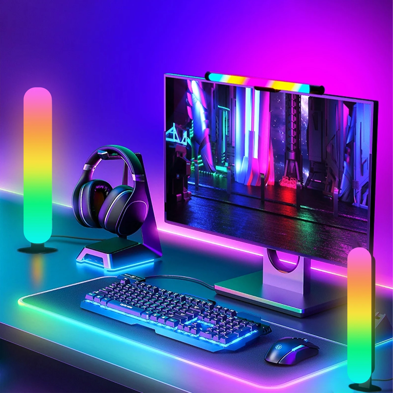 Dual RGB Light Bar, USB Powered LED Ambient Lighting with APP & Remote Control, Smart Mood Light Bar with Music Sync