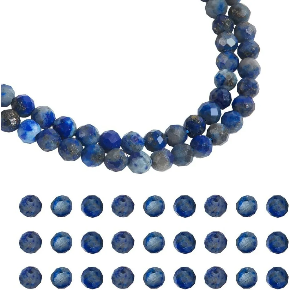 2 Strands About 362 Pcs Natural Lapis Lazuli Beads, 2mm Faceted Round Stone Beads Loose Gemstone Beads Spacer Beads for DIY