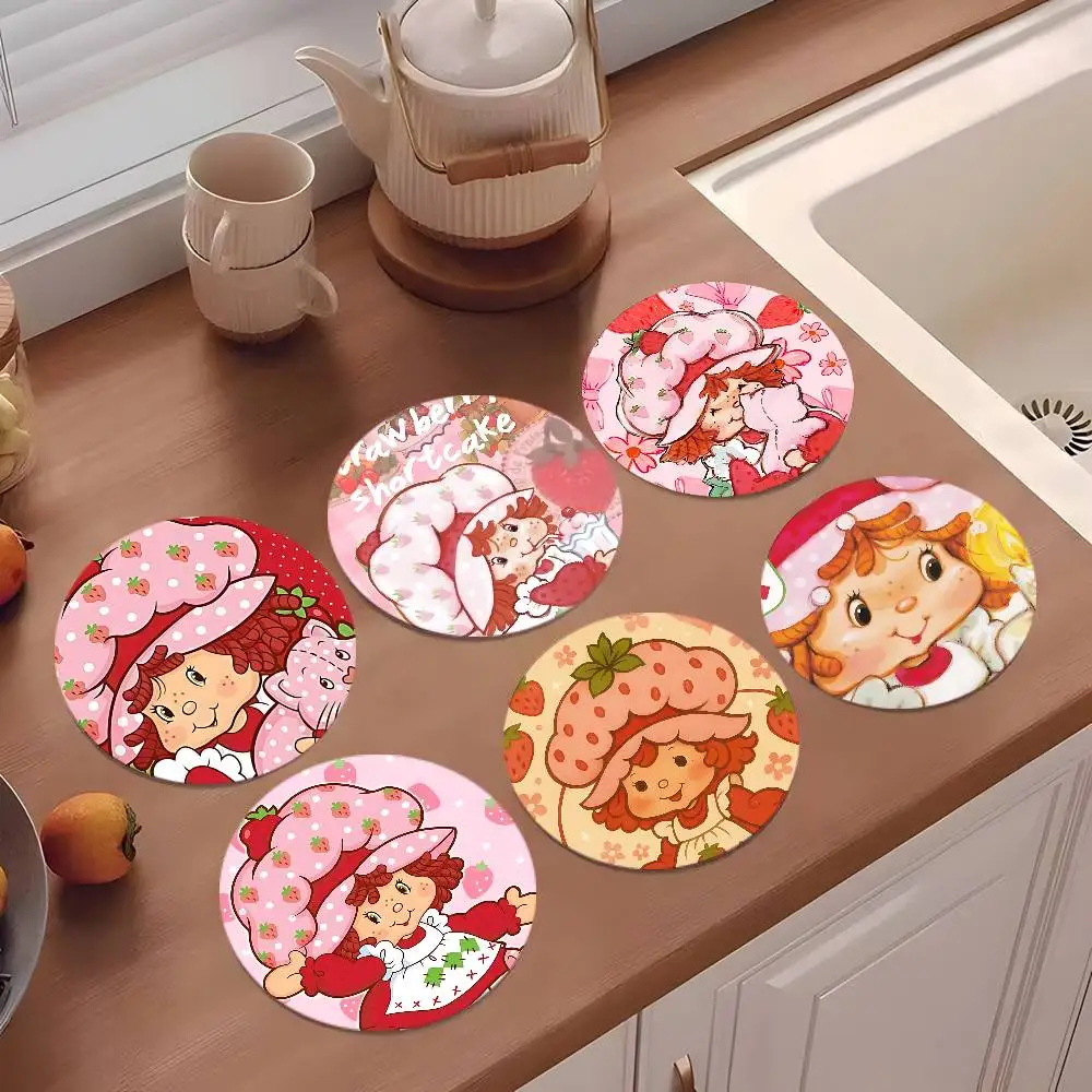 Classic Cute Doll S-strawberry S-shortcake Anime Coasters 10cm Round Wooden Suitable For Drinks Tea Coffee Home