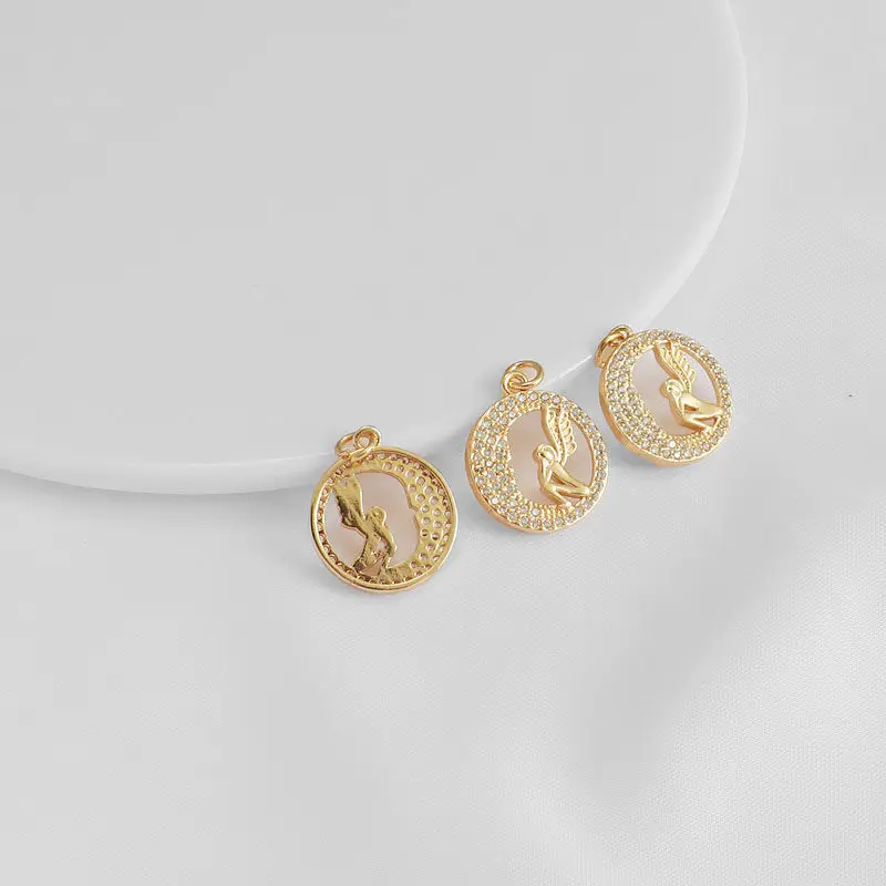 14K Copper Gold Plated Round Basket Heart Letter Zircon Inlaid Charms DIY Handmade Jewelry Pendant Findings