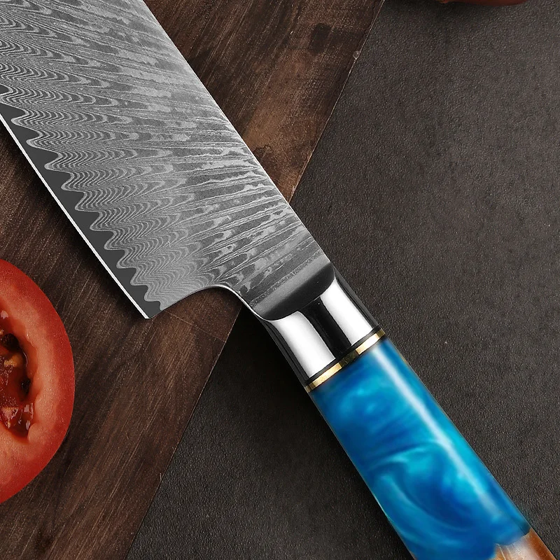 Coltello Santoku damasco coltelli da cucina affilati da 7 pollici coltello giapponese in acciaio damasco per cucinare tritare il taglio di verdure e