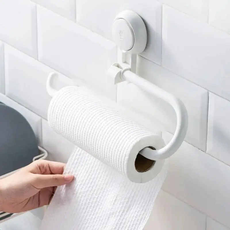 

360 Degree Rotatable Wall Mounted Plastic Suction Cup Bathroom Toilet Paper Roll Holder For Kitchen Bathroom