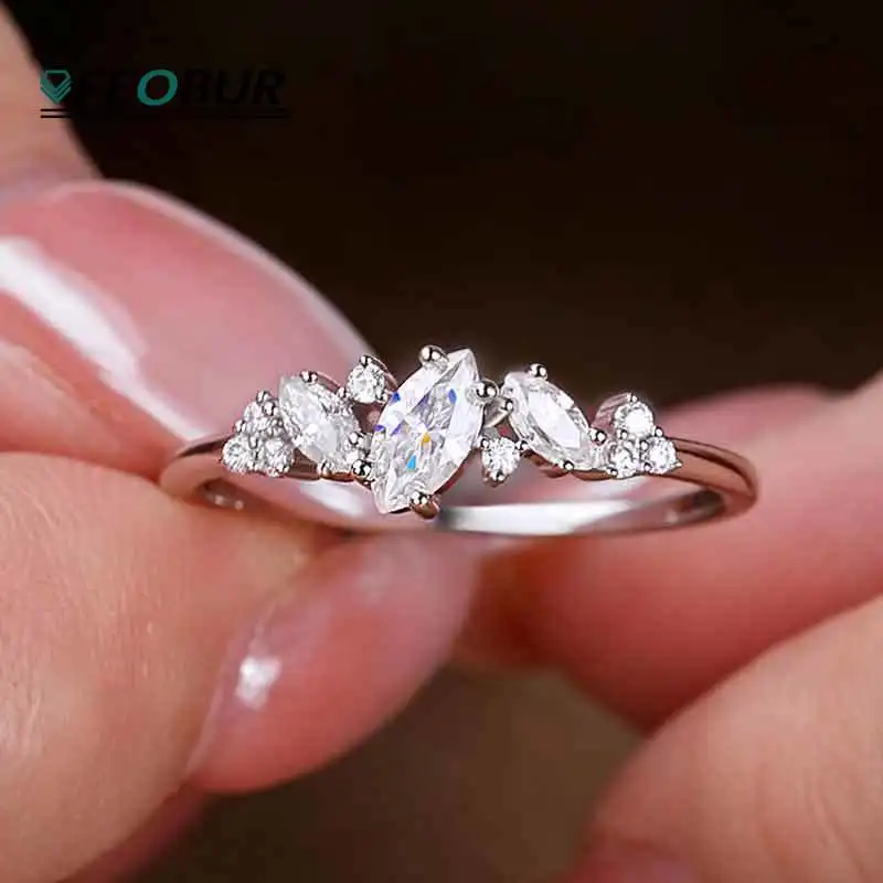 0.58cttw Marquise Cut Moissanite Weeding Rings for Women High Quality 925 Sterling Silver Half Eternity Band Engagement Ring