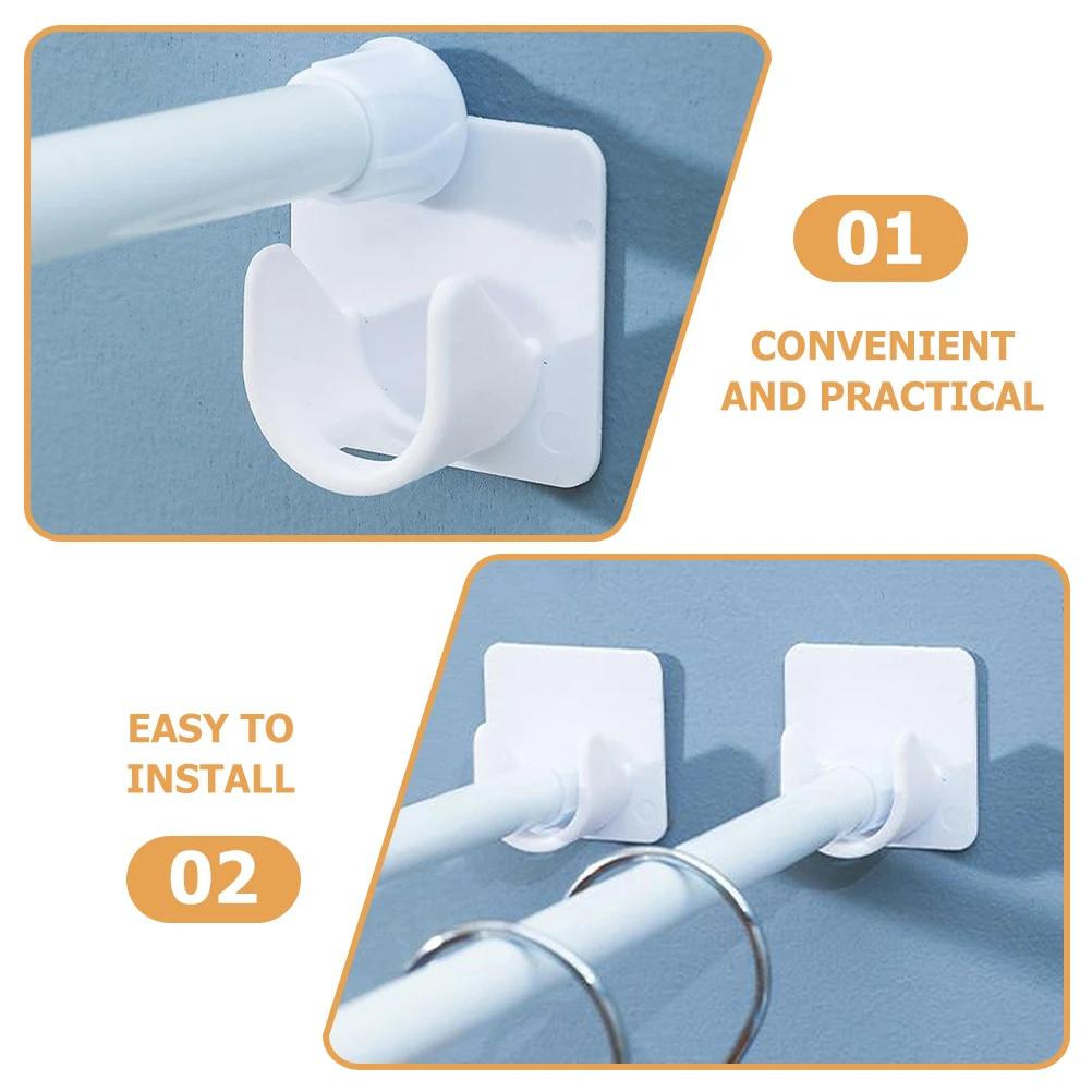 

2pcs Curtain Rod Support Hooks Hangers No Drilling Adhesive Shower Holders Bracket Plastic Door Bath Accessories Multipurpose