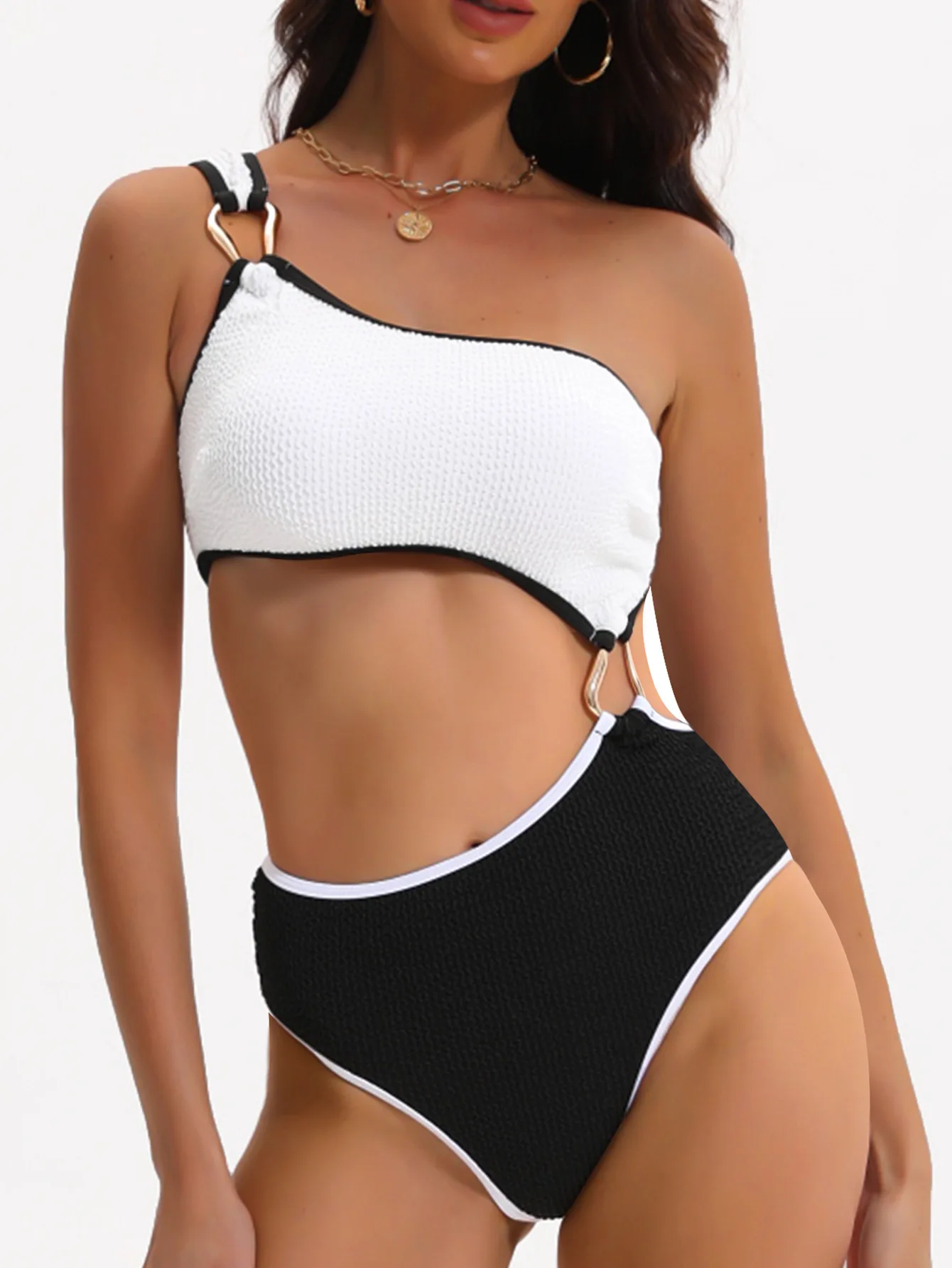 2025 New Color Block Snake Snail Hollow Sexy One-piece Swimsuit Bikini Swimsuit Women