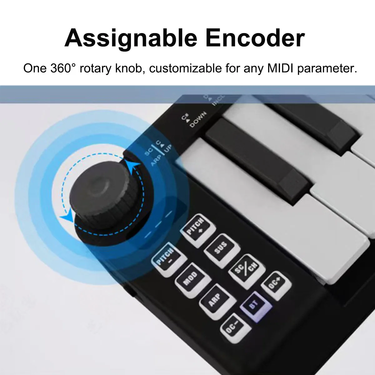 M-VAVE SMK-25 MINI MIDI Keyboard Controller – 25 Velocity-Sensitive Keys, Assignable Knob, USB-C, Battery Powered, for PC/Mac