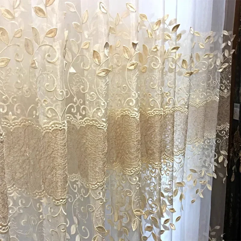 

1PC Embroidered Gauze Curtain with Embossed Leaves High Precision Curtains for Living Dining Room Bedroom