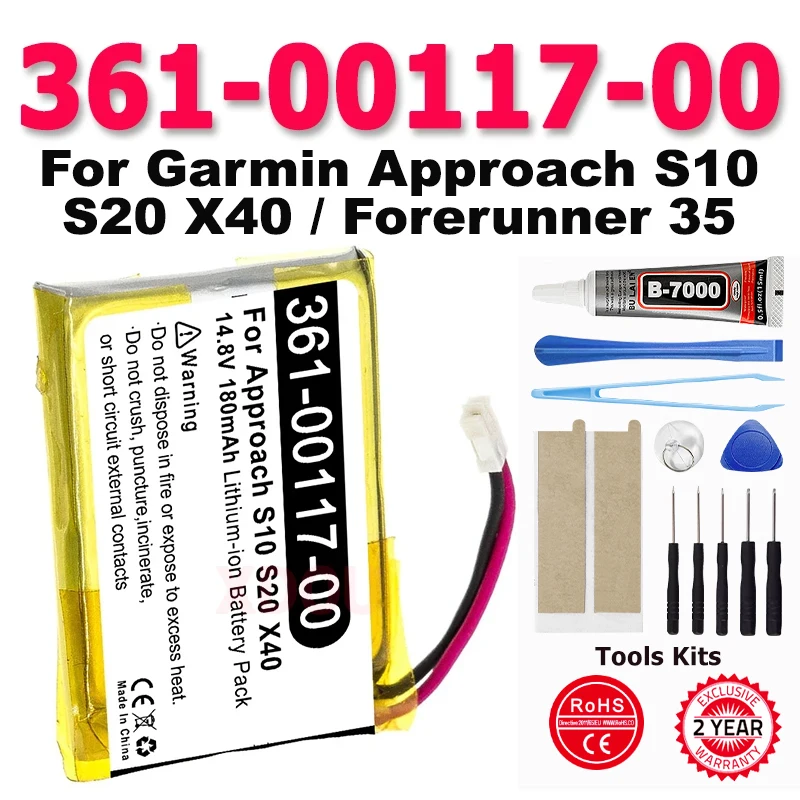 Replacement 361-00117-00 Battery 180mAh For Garmin Approach S10 S20 X40 Sport Watch Batterie Accumulator + Free Tools