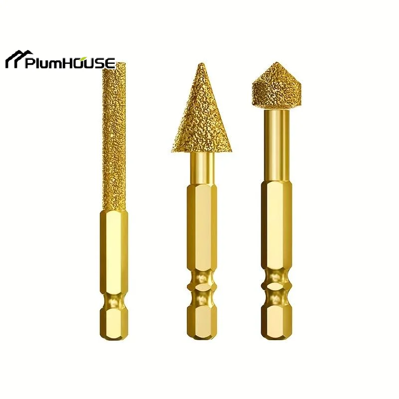 3pcs Diamond Grinding Head Tile Rotary File Polishing Head For Iron, Stainless Steel, Ceramic, Tile, Fits Drill