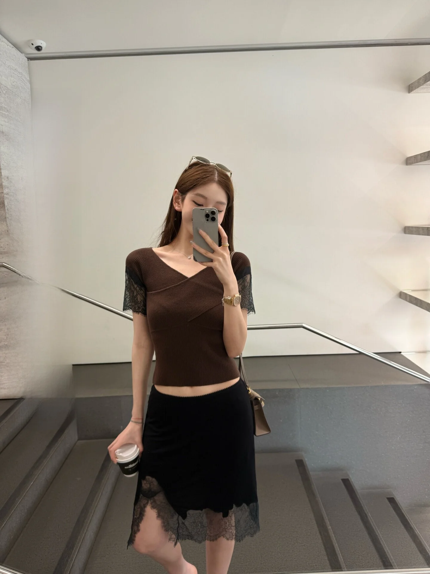 

Yangzifan 4 Wool Blend Skirt Women's Lace Irregular Splicing Short Skirts Fashionable Slim Fit Low Waist Design