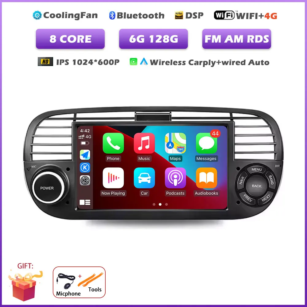 7 " Voor FIAT 500 2007-2015 GPS Navigatie Android 16 Auto Draadloze Carplay Auto Multimedia Video Speler Stereo Autoradio gereedschap BT