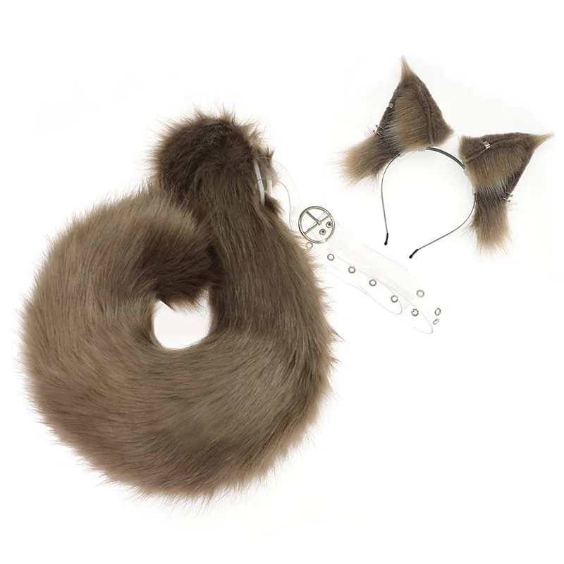 2Pc Cute plush squirrel ear headband with tail, animal cos prop, perfect for Halloween, comic con and costume parties