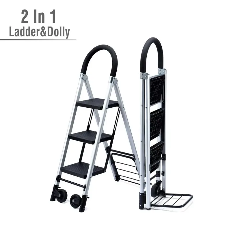 Carro plegable de aleación de aluminio de peldaños anchos y escalera de carro móvil con plataforma de trabajo de ruedas