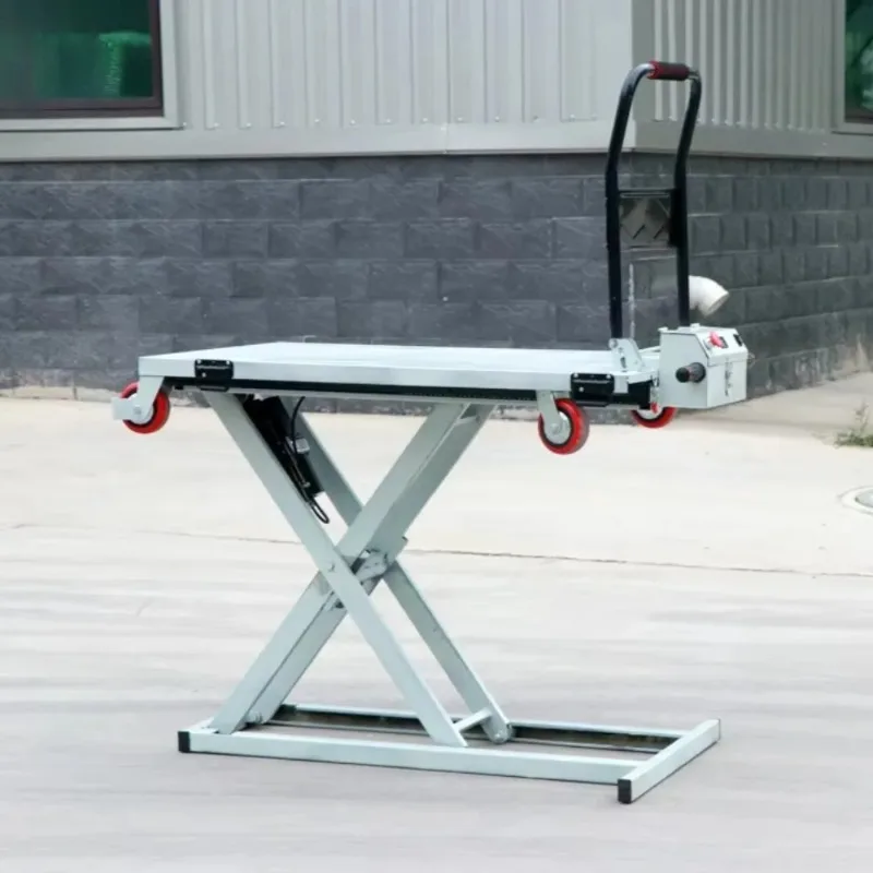 

Portable Hydraulic Electric Lift Trolley Scissor Type On-Board Moving Flatbed Cart