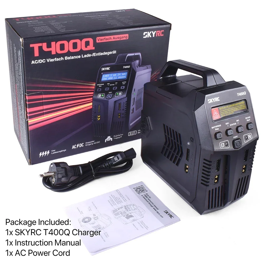SkyRC T400Q SK-100189 Quattro 4 Channel AC/DC Balance Charger & Discharger 1-6S LiPo LiFe NiMH NiCd Battery Charger with XT60