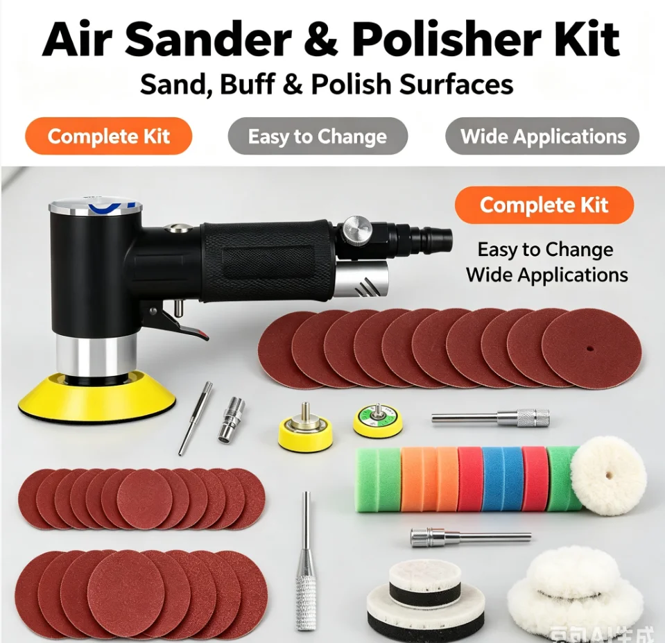 36pcs Orbit Air Sander Mini Pneumatic 1/2/3inch Grinding Machine Set for Car Polishing High Speed Air Powered Polisher Air tool