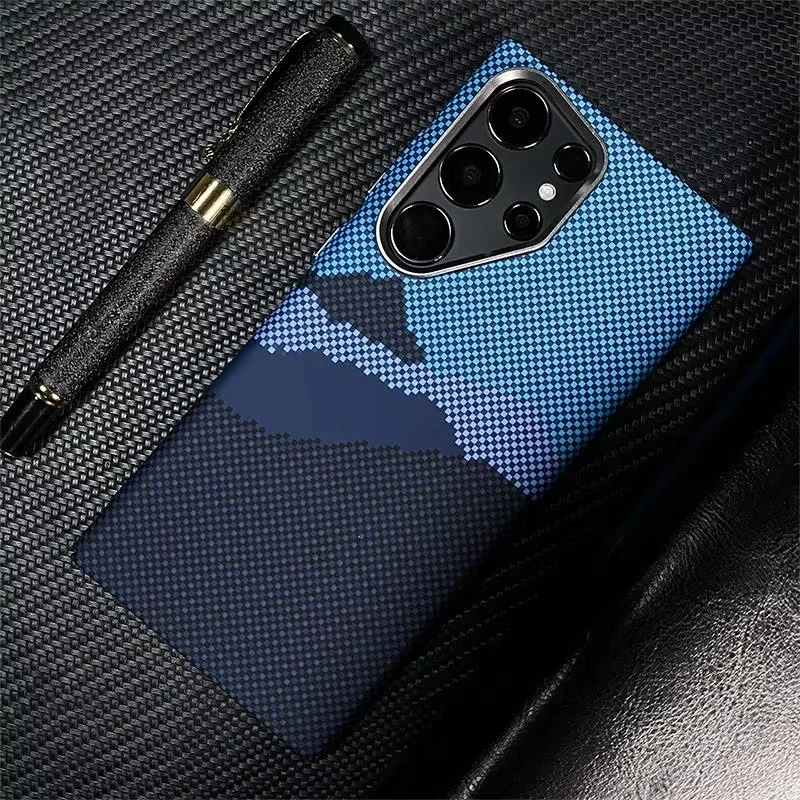 Luxury Kevlar Carbon Fiber Texture For Magsafe Case For Samsung S25 S24 Ultra S23 Plus Metal Camera Protect Wireles Charge Cover