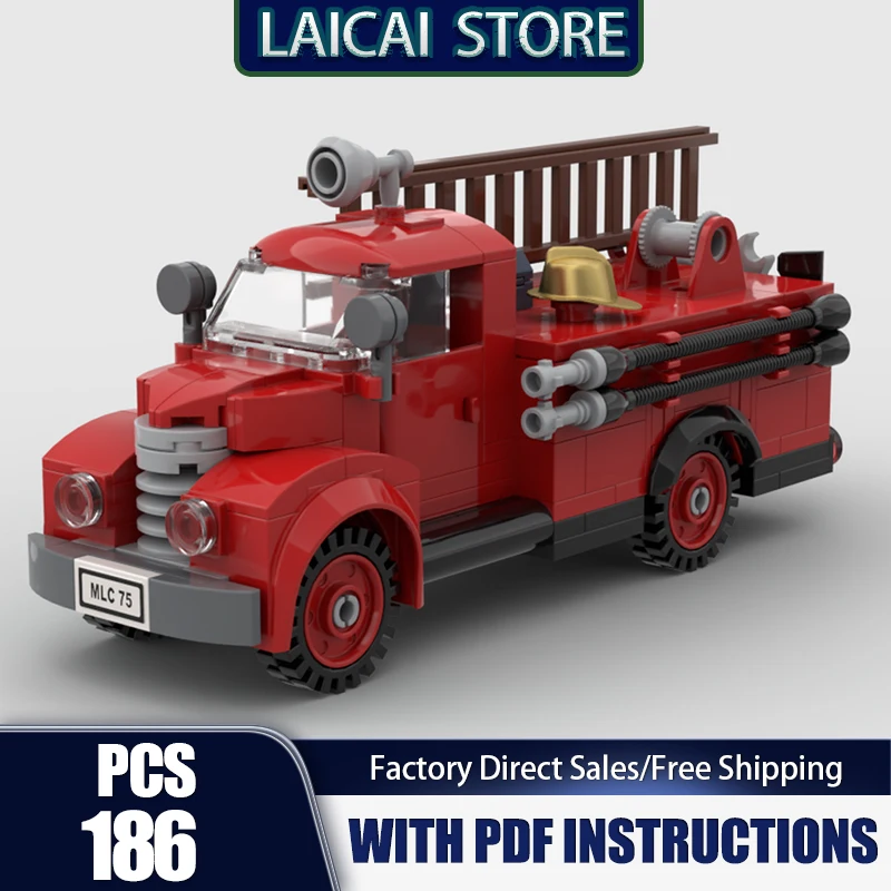 

Fire Fighting Vehicle Moc Building Blocks Modular 1940's Firetruck Bricks Model DIY Assembly Construction Toy Holiday Set Gifts