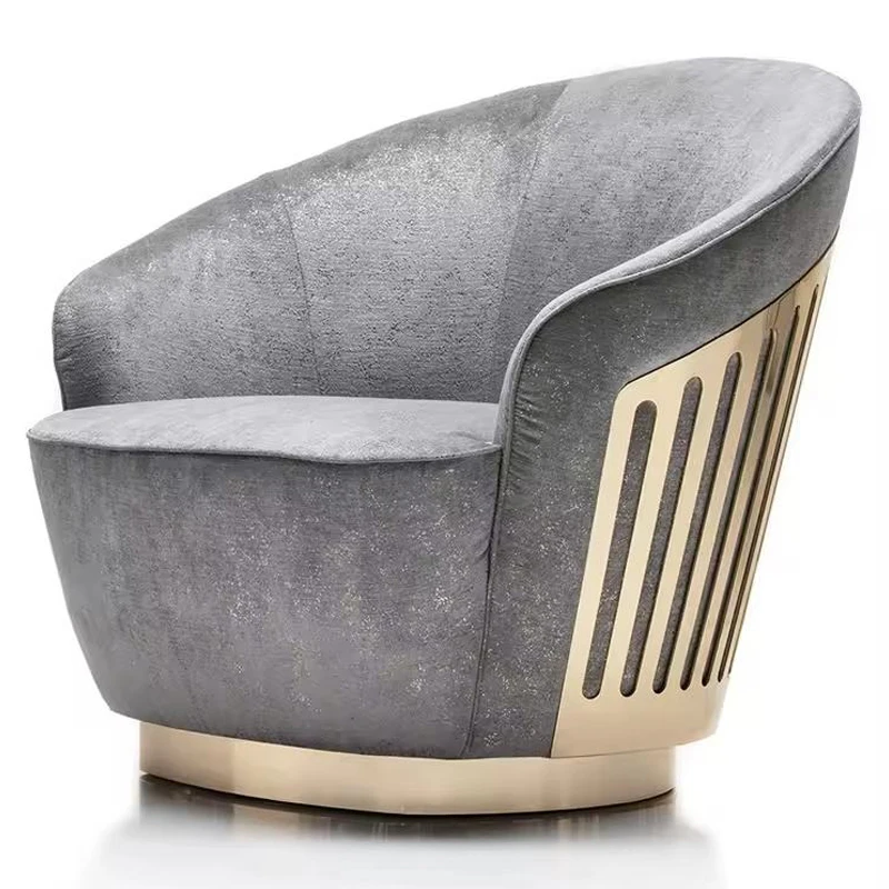#Modern Luxury Single Sofa Armchair Gold Metal Frame Velvet Fabric Elegant Swivel Lounge Chair Living Room Hotel Gym-Wood Set