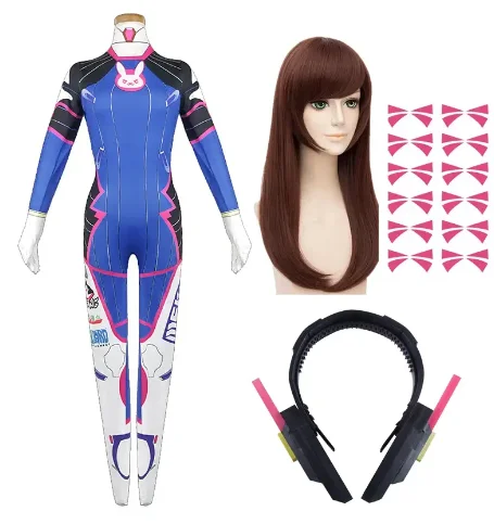 Game Overwatch Dva Cosplay Costumes Tights Jumpsuit Wig Headphone Gun Cosplay Props Tattoo Stickers Suit Woman Party Zentai Cos