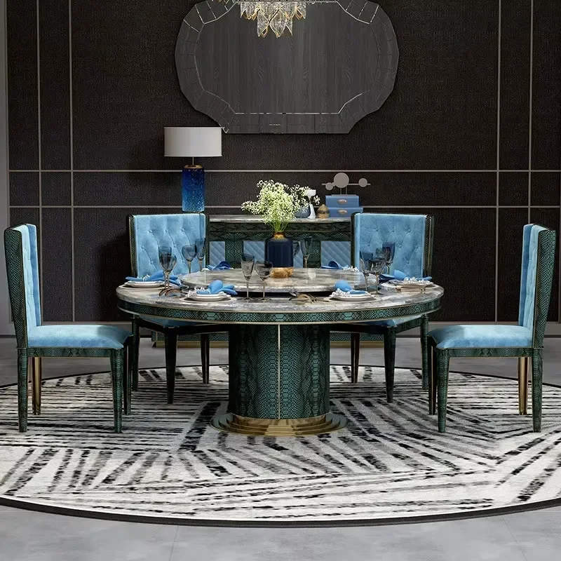 #Marble Top 6-Seater Dining Table Set Modern Design Stable Durable Multi-Functional Hotel Apartment Villa Use Turnkey