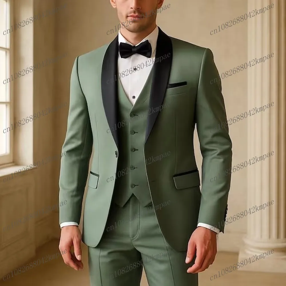 

Черный воротник мятно-зеленый формальный мужской костюм жених жених свадебная вечеринка выпускной деловой мужской смокинг комплект из 3 предметов блейзер жилет брюки