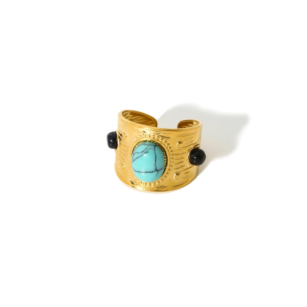 Vintage Naturstein Geometrischer Vergoldeter Edelstahlring Trendiger Modeschmuck – Detail 16