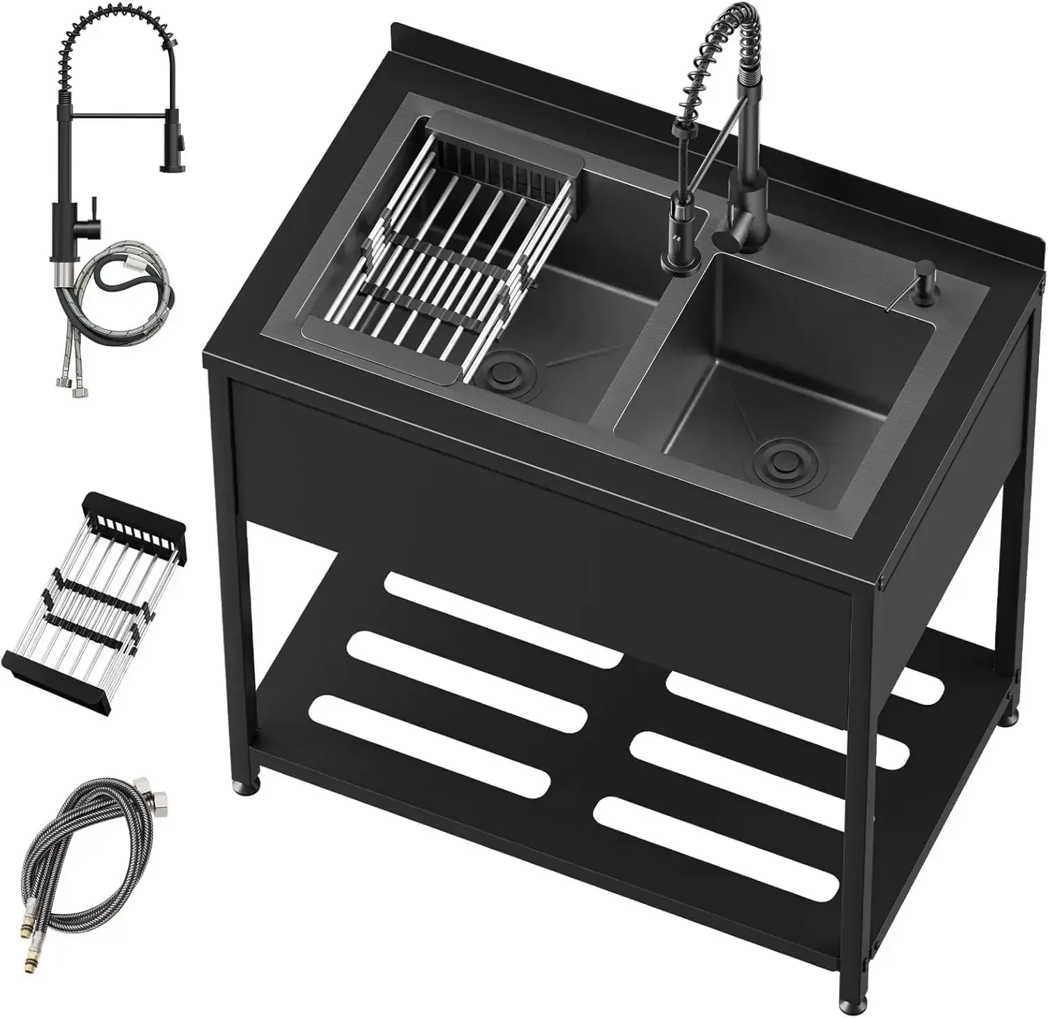 

Hot salesStainless Steel Utility Sink,36.6" × 22.2" × 38.9",2 Compartment Sink Freestanding Commercial Sink,with Cold and Hot Wa