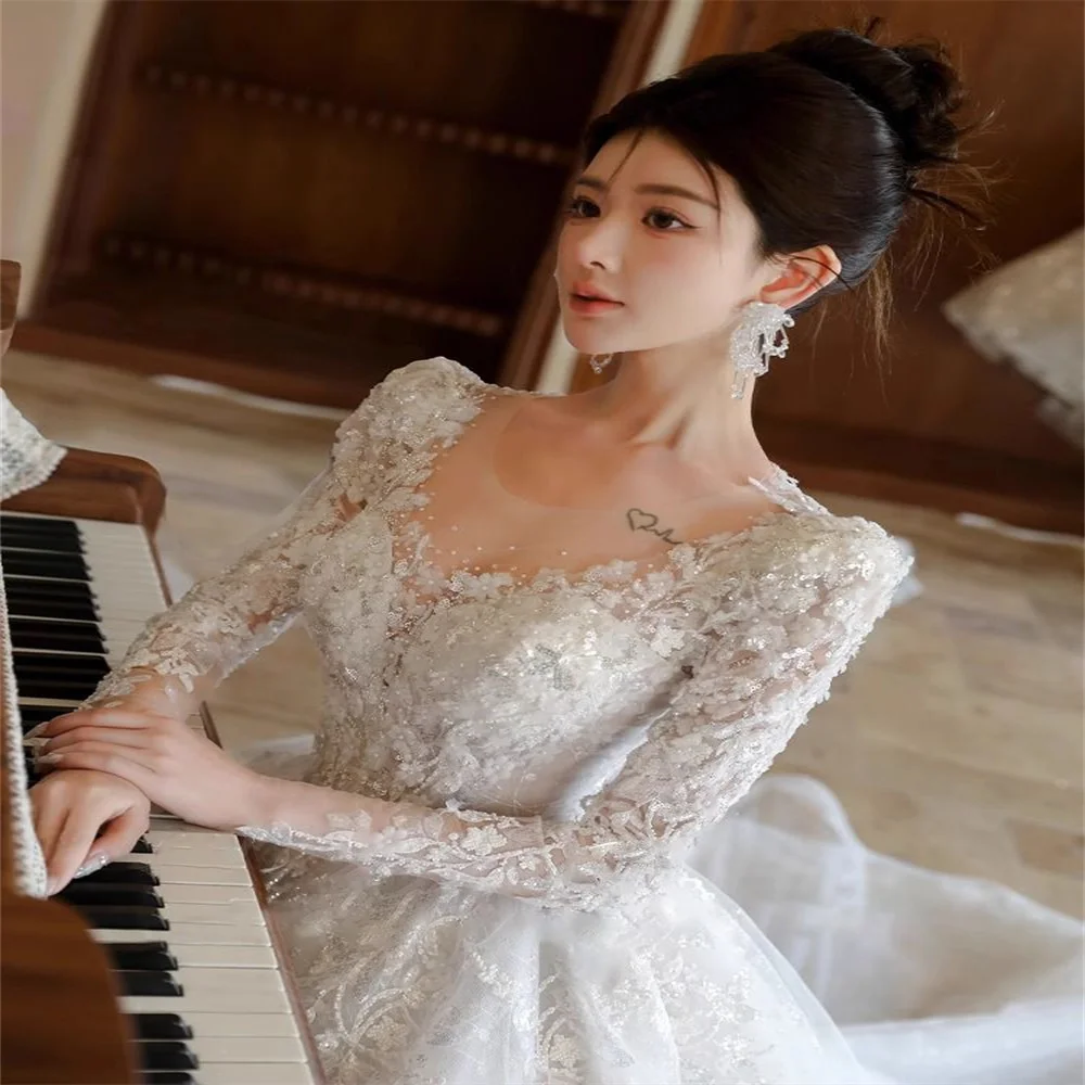 Customized Long Sleeves Women Wedding Dresses 2024 High Quality  Prom Gowns New Mopping Length Vestidos 132